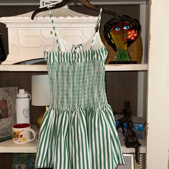 Gianni Bini Ellie green striped smocked drop waist bubble hem dress Small S - Picture 6 of 6